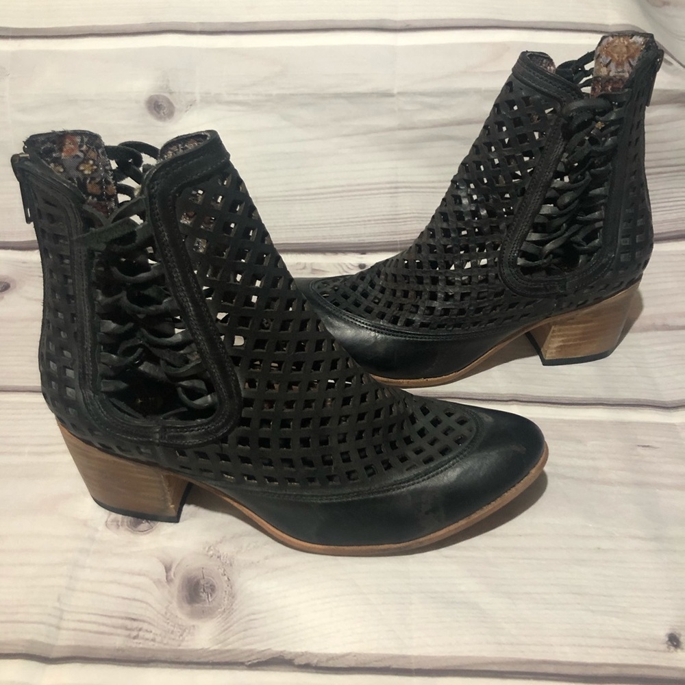 Freebird Lazor Distressed Black Leather Booties 8
